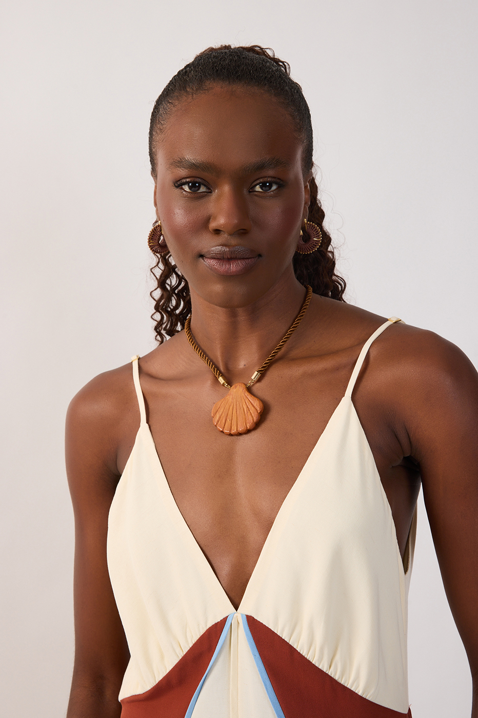 Brown Deserto Plunging Neck Sleeveless Maxi Dress_5