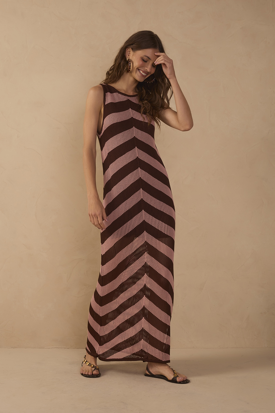 Pink Stripes Sleeveless Tricot Maxi Dress_1