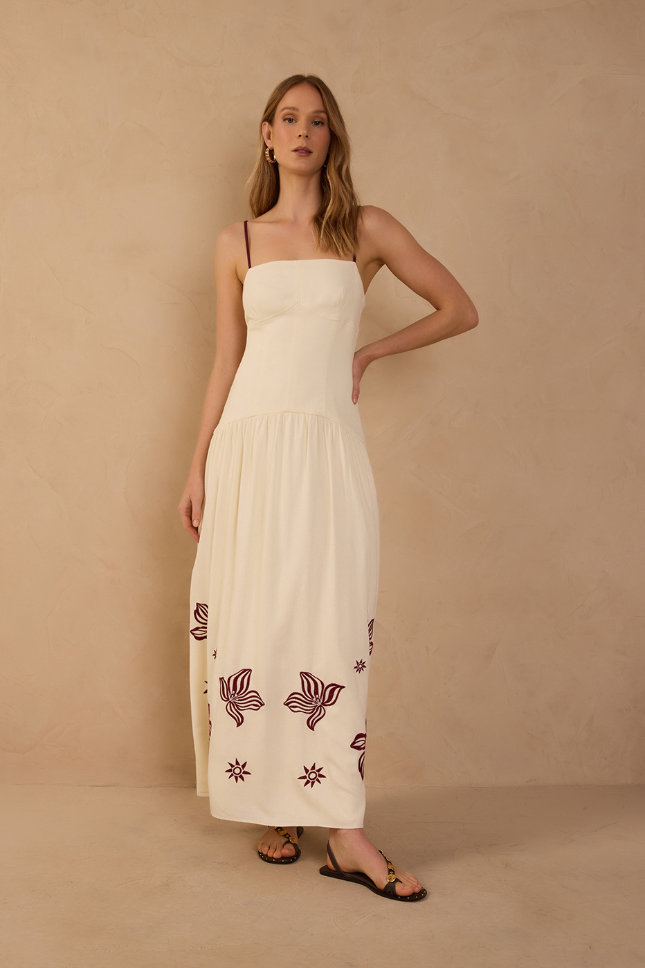 Off-White Embroidered Linen Maxi Dress_1