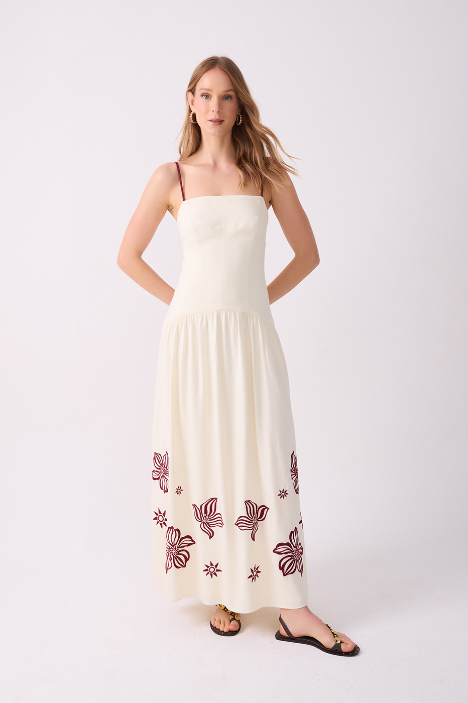 Off-White Embroidered Linen Maxi Dress_2