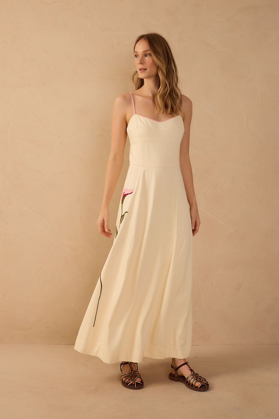 Off-white Embroidered Flora Sleeveless Linen Maxi Dress_1