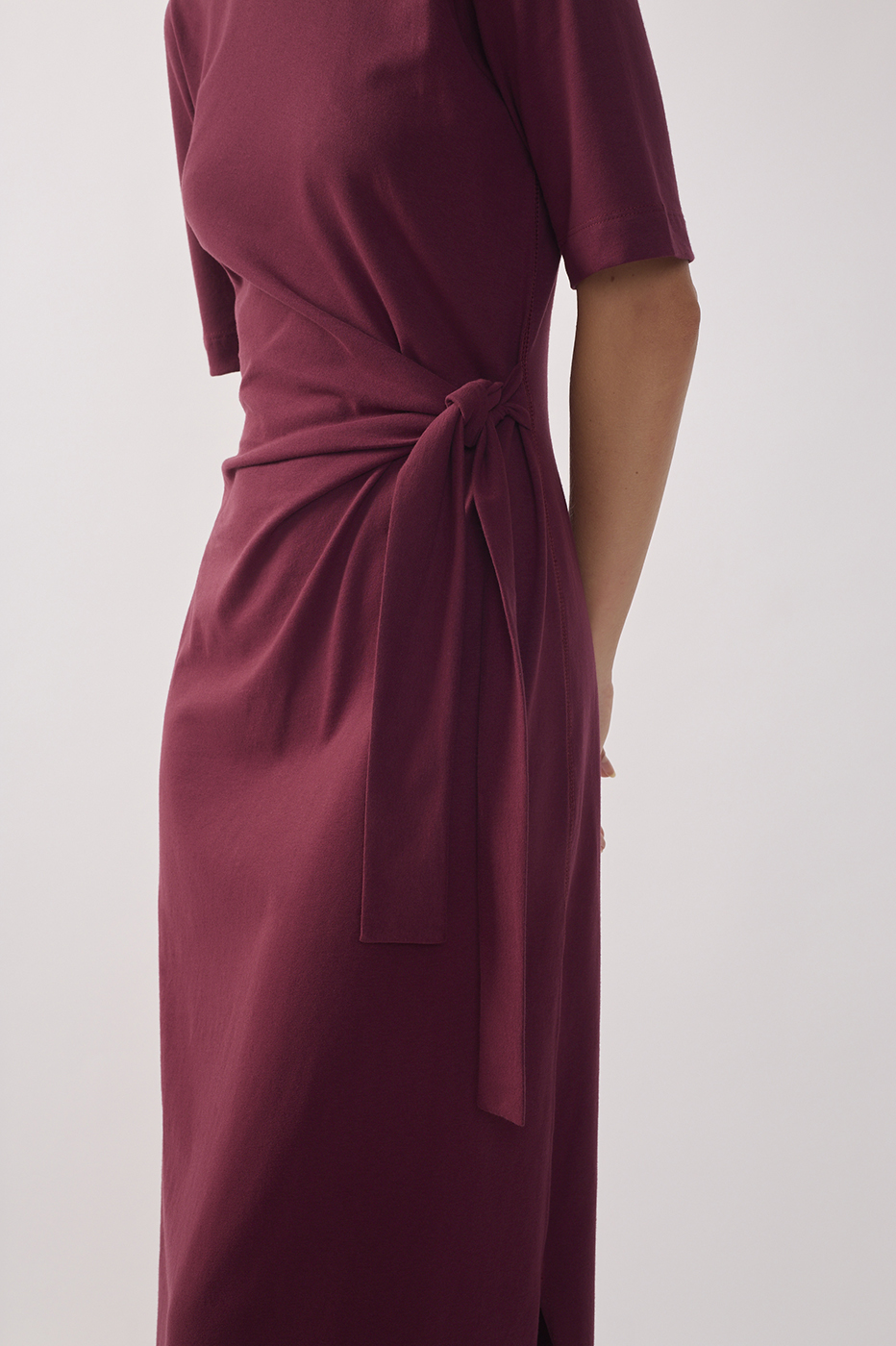 Crew Neck Ties Short Sleeve Maxi Dress_5