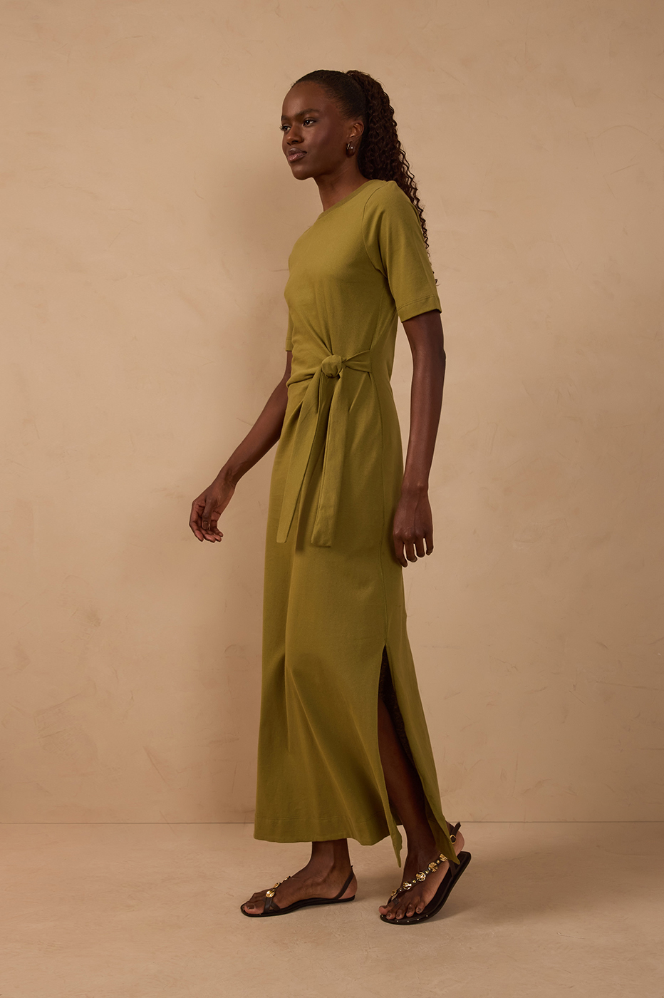 Crew Neck Ties Short Sleeve Maxi Dress_1