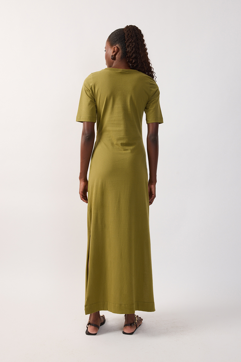 Crew Neck Ties Short Sleeve Maxi Dress_7