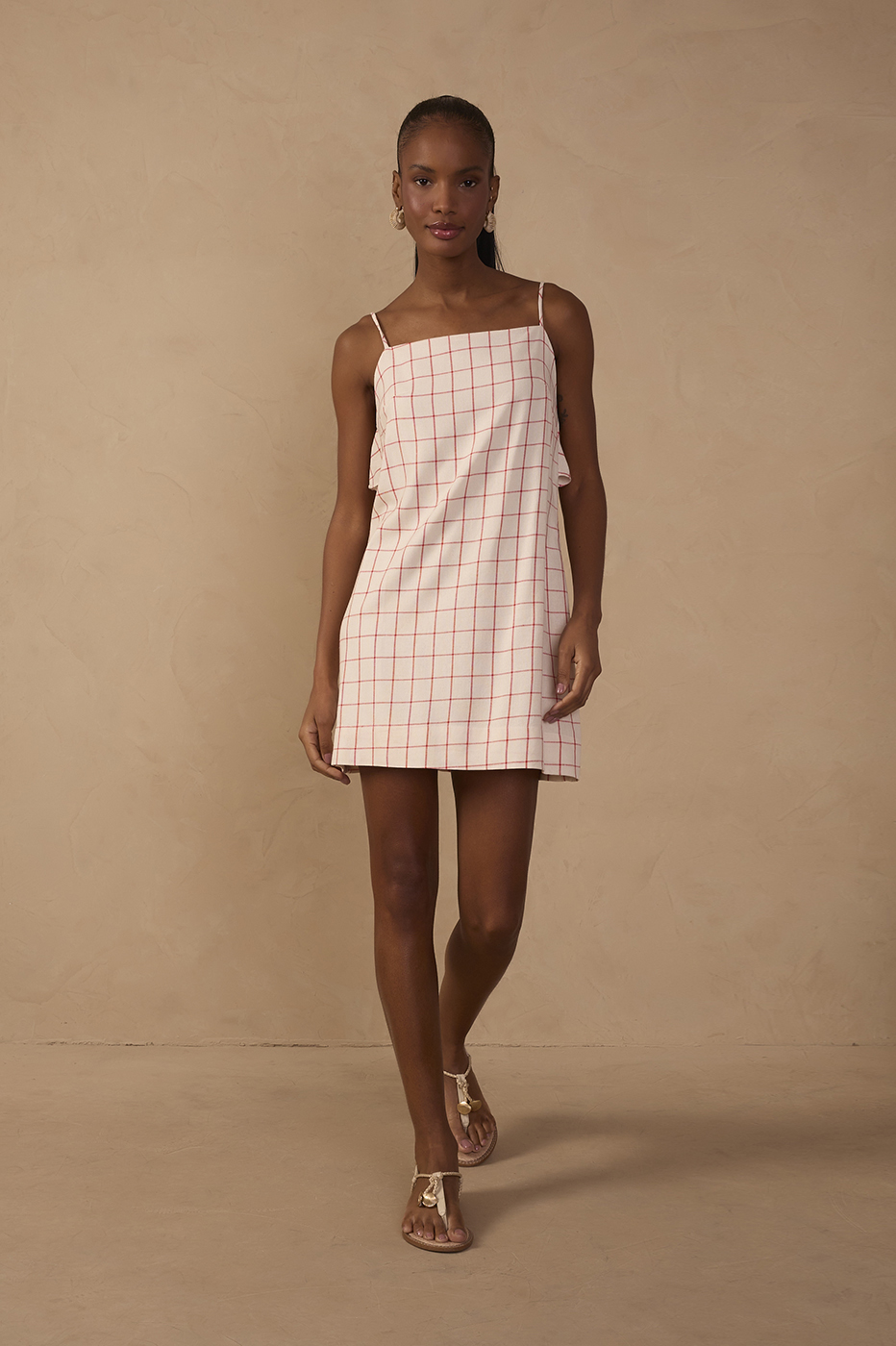 Short Linen Checkered Dress_1