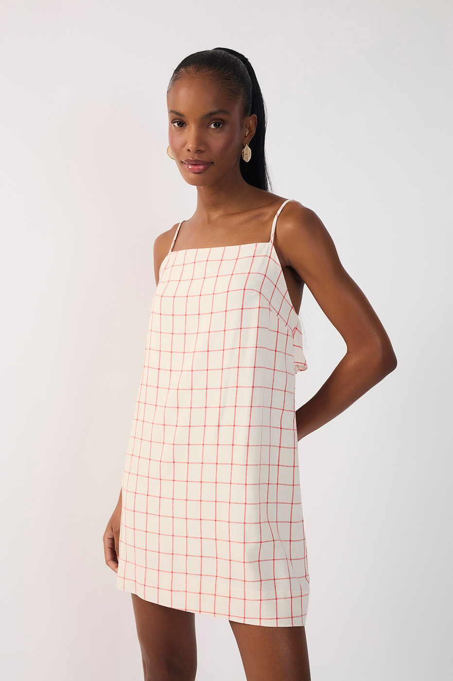 Short Linen Checkered Dress_4