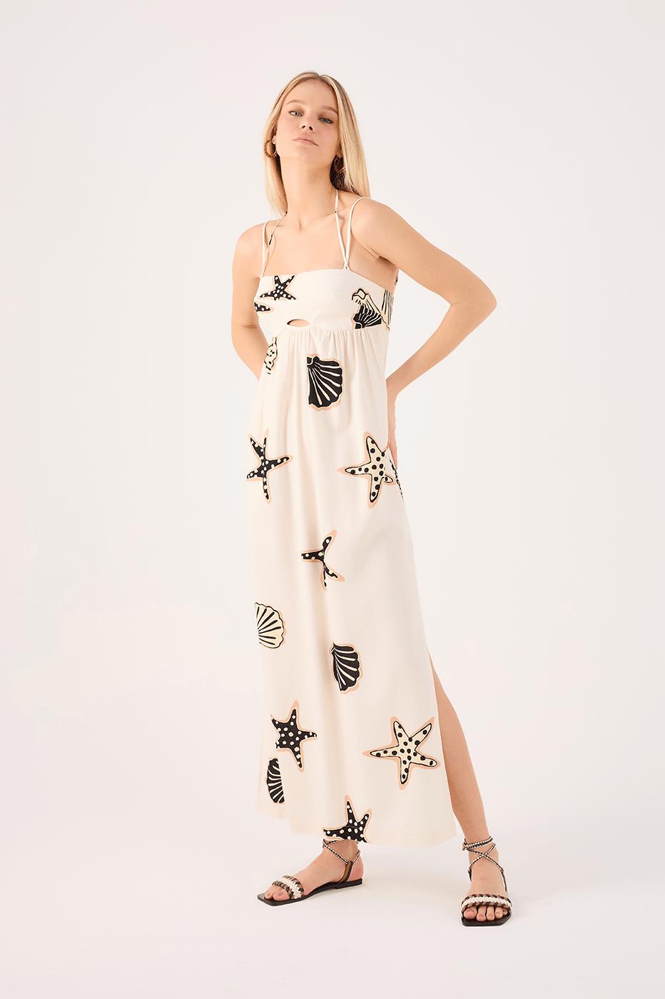 Cropped Linen Marinha Print Dress_1