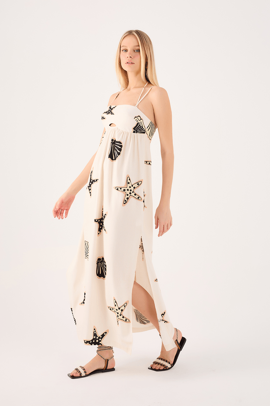 Cropped Linen Marinha Print Dress_2