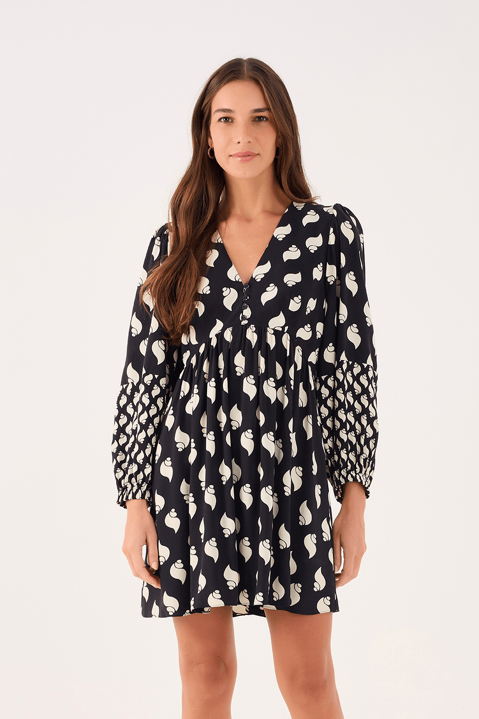 Black V-Neck Long Sleeve Mini Dress_2