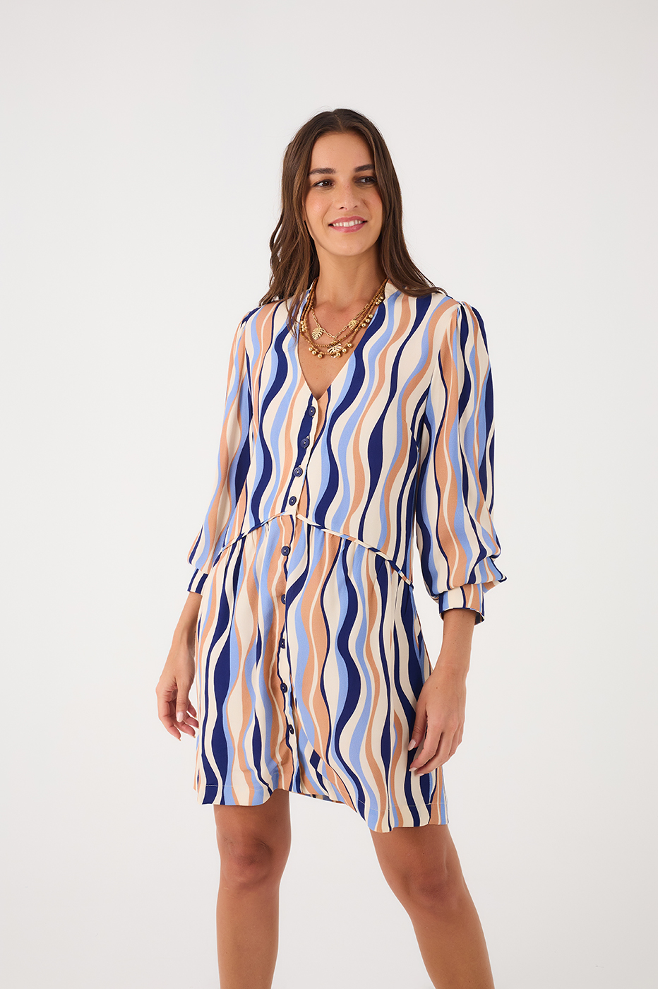 Blue Carioca Print Crepe Dress