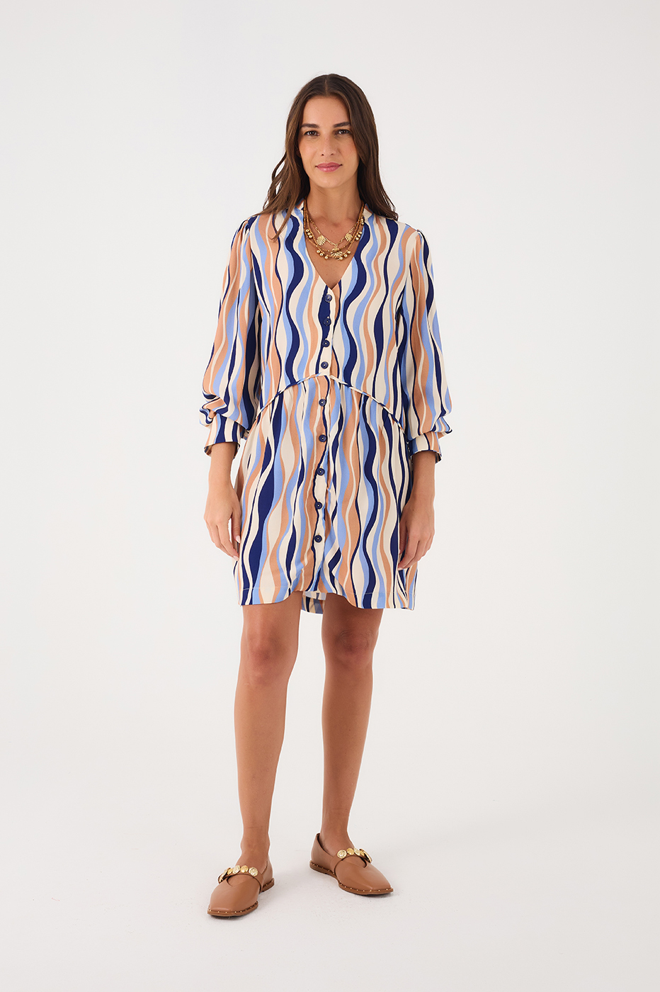 Blue Carioca Print Crepe Dress