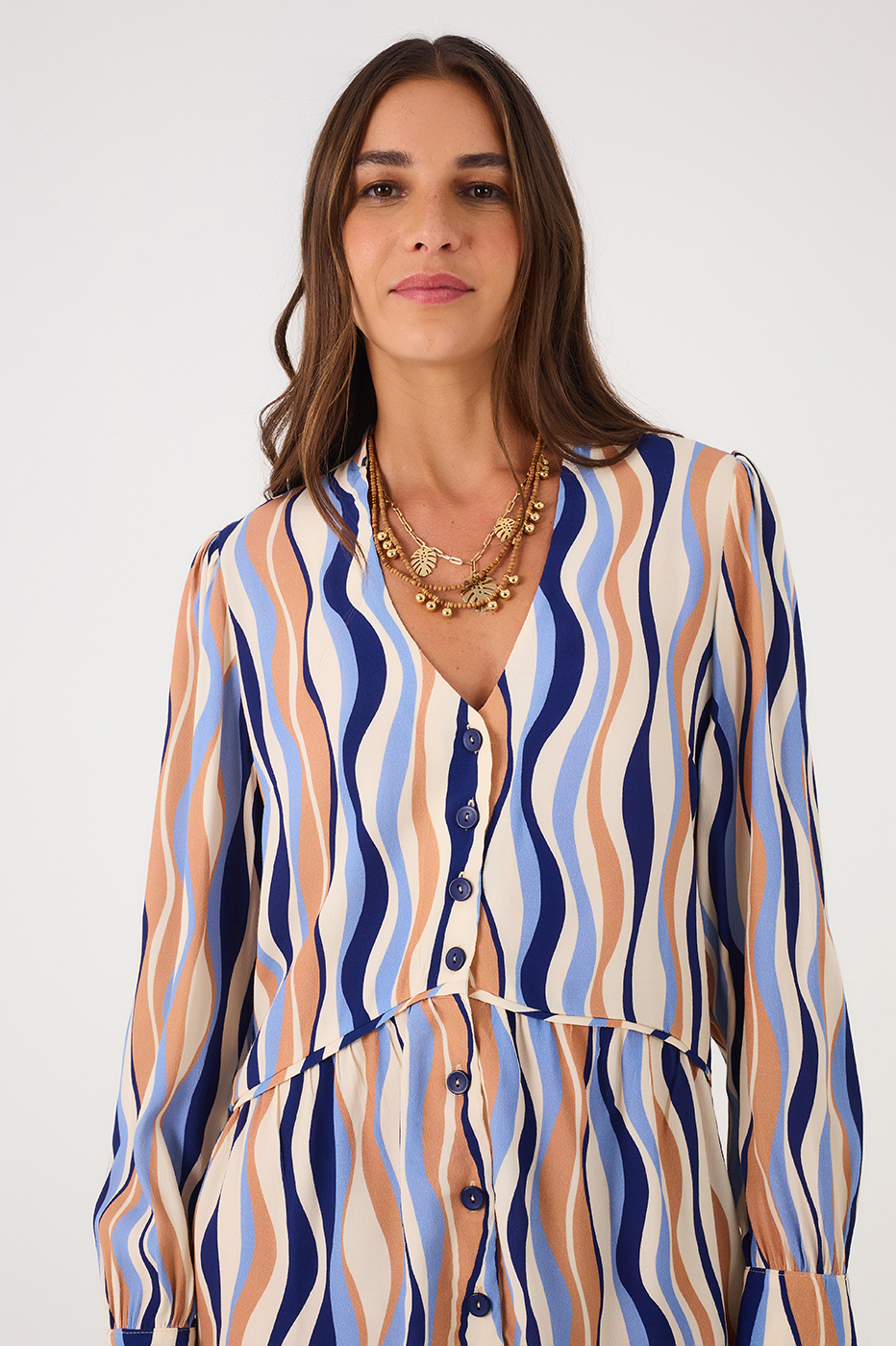 Blue Carioca Print Crepe Dress