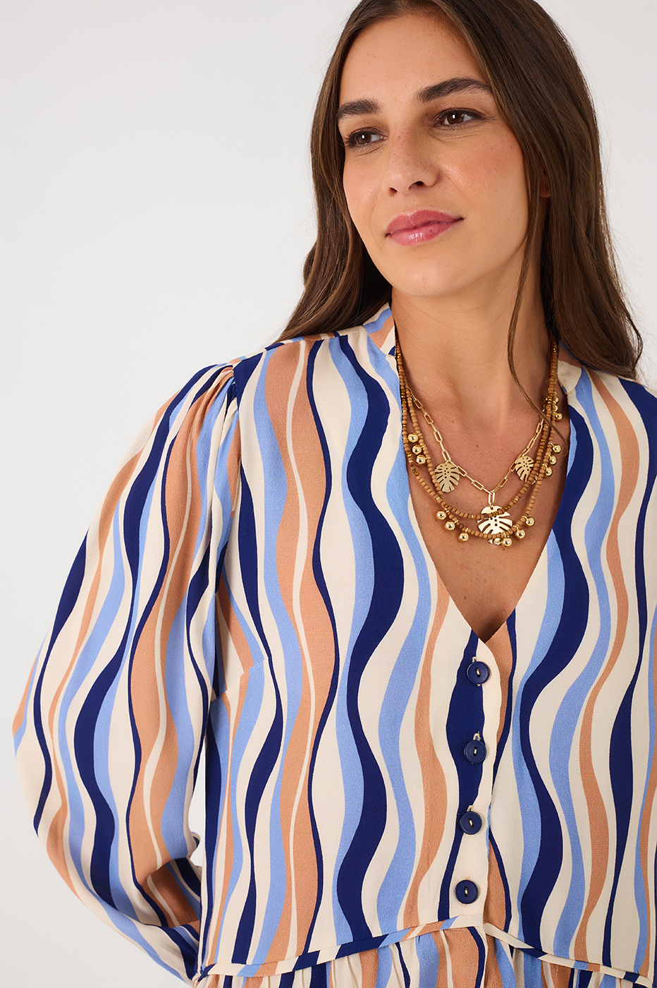 Blue Carioca Print Crepe Dress