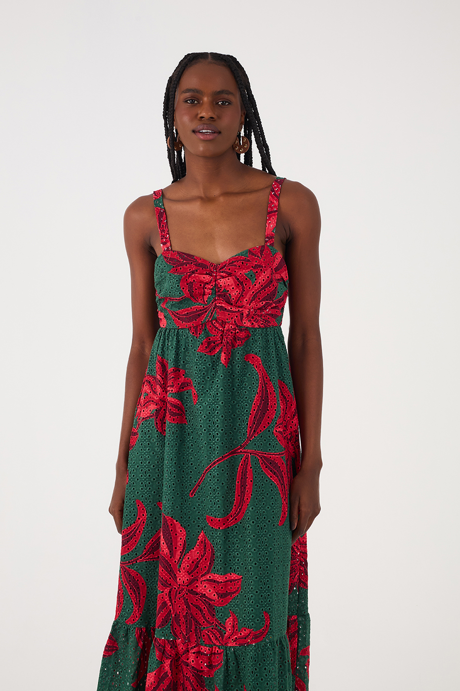 Green and Red Botanic Print Cropped Dress_3