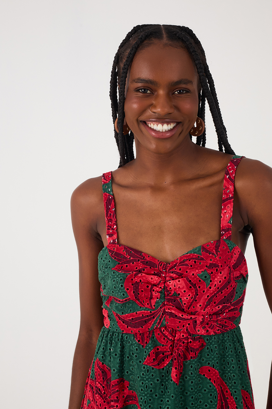 Green and Red Botanic Print Cropped Dress_4