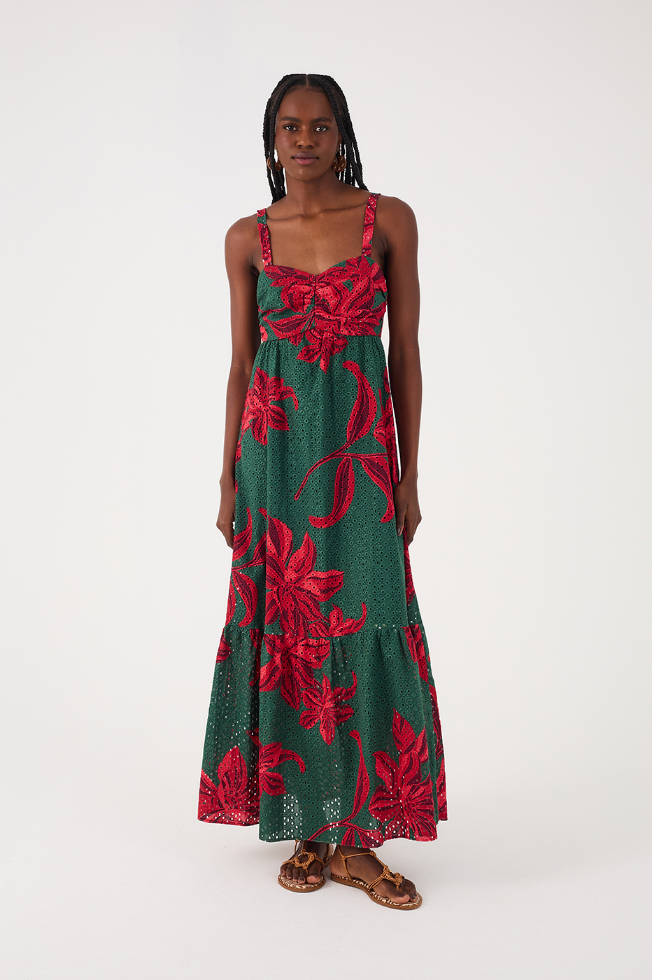 Green and Red Botanic Print Cropped Dress_9