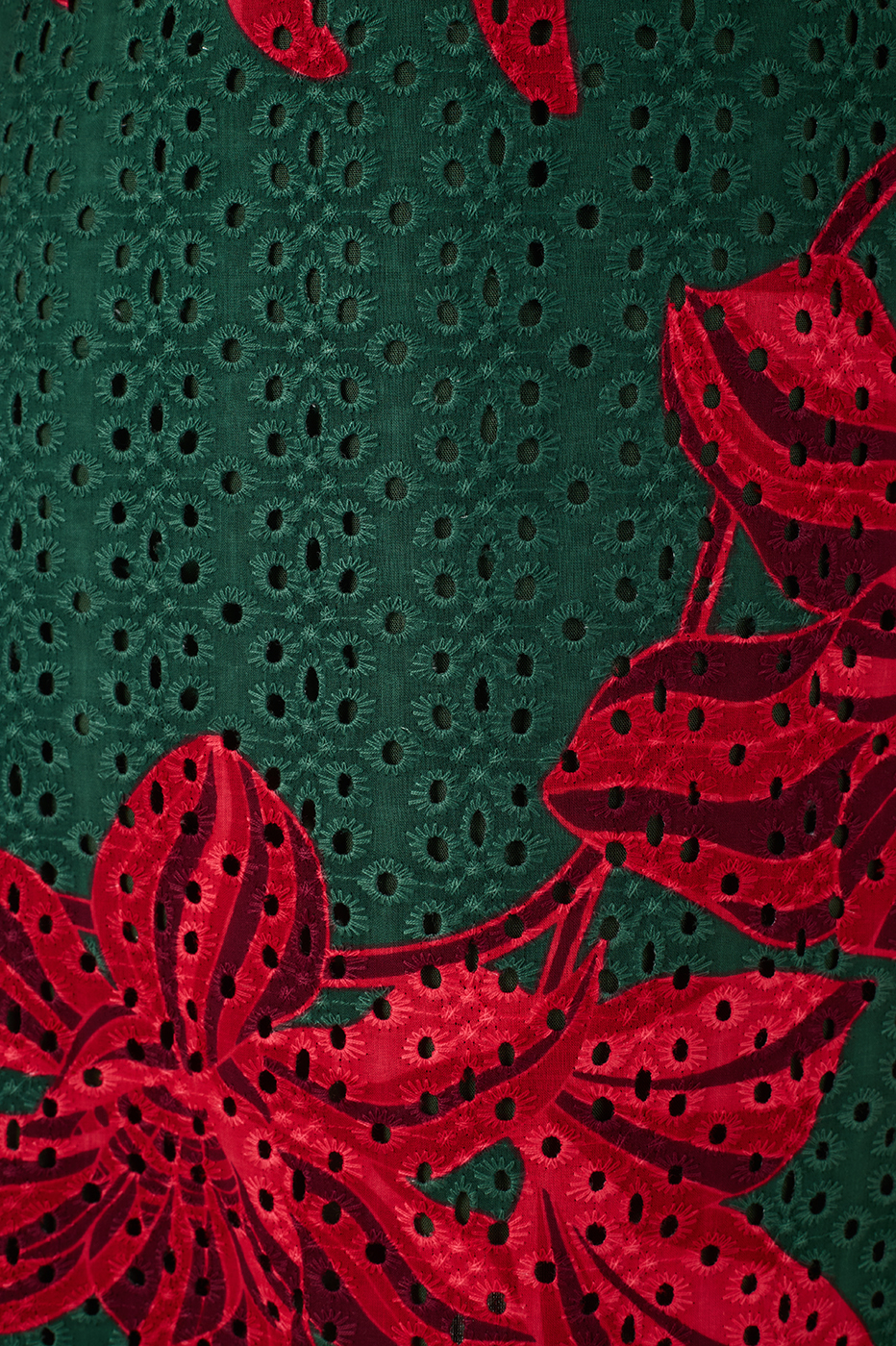 Green Botanico Puff Sleeve Smocked Bodice Eyelet Mini Dress