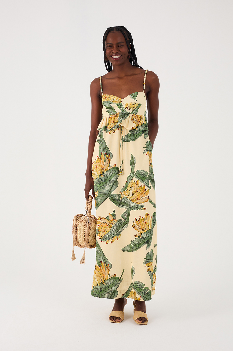 Linen Midi Dress with Paradise Print_2