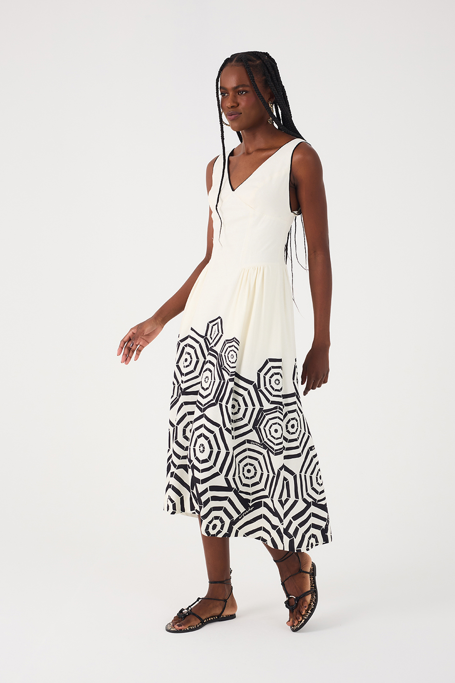 Off-White Praia V Neck Side Pockets Midi Dress_9