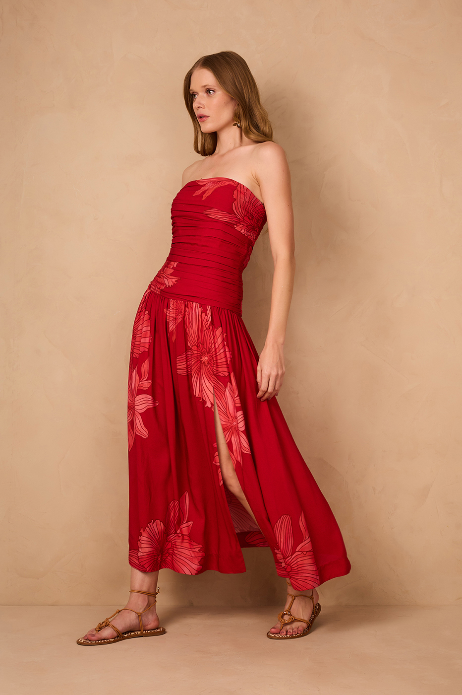 Red Orchid Ruched Bodice Removable Straps Maxi Dress