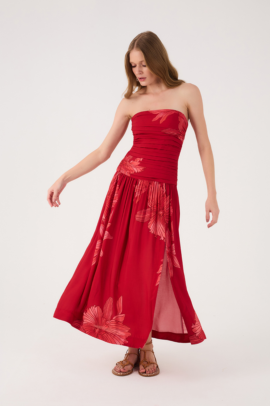 Red Orchid Ruched Bodice Removable Straps Maxi Dress