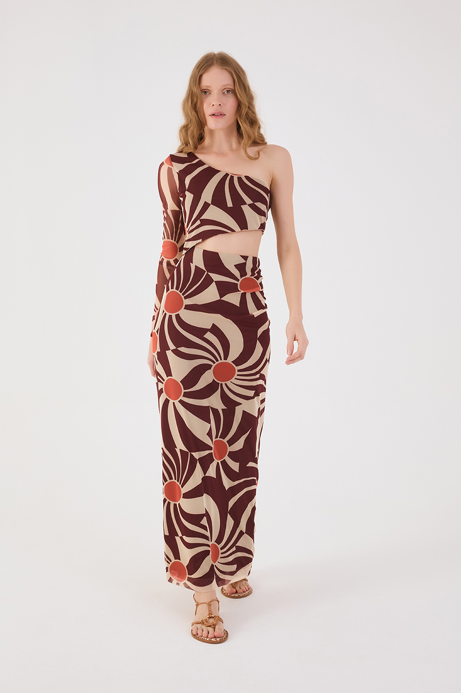 Brown Sunset Cut-Out One-Shoulder Tulle Maxi Dress_2