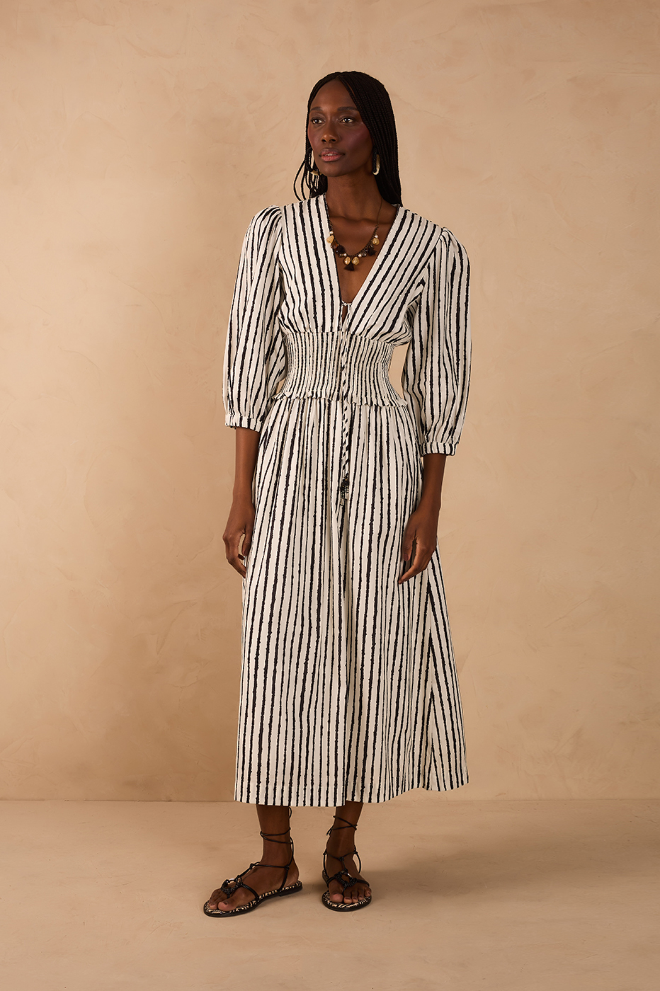 Bicolor Icarai V Neck  Midi Dress_1