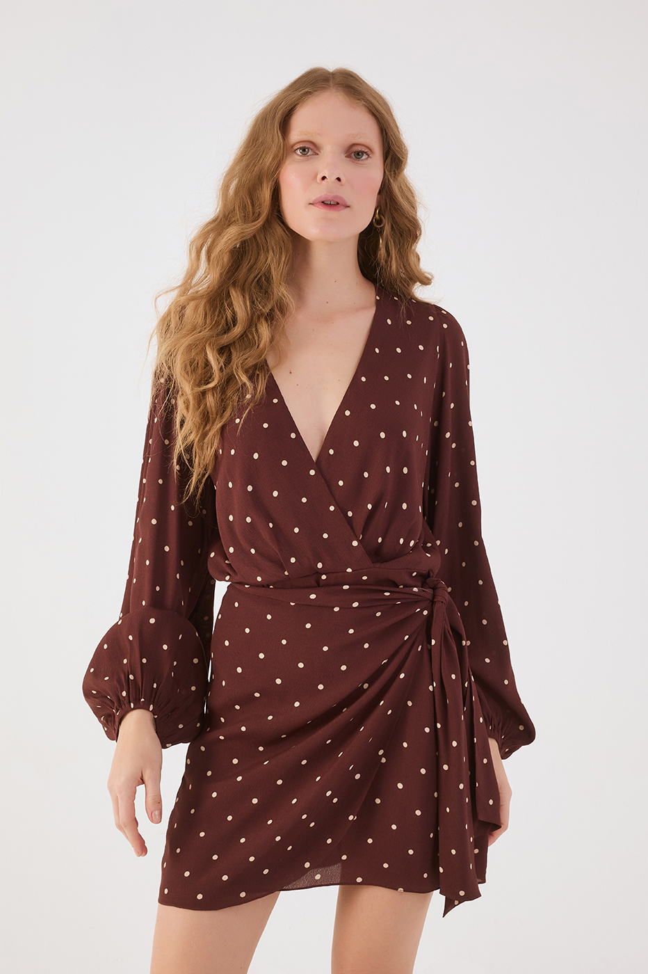 Brown Noite Wrap Crepe Mini Dress_4