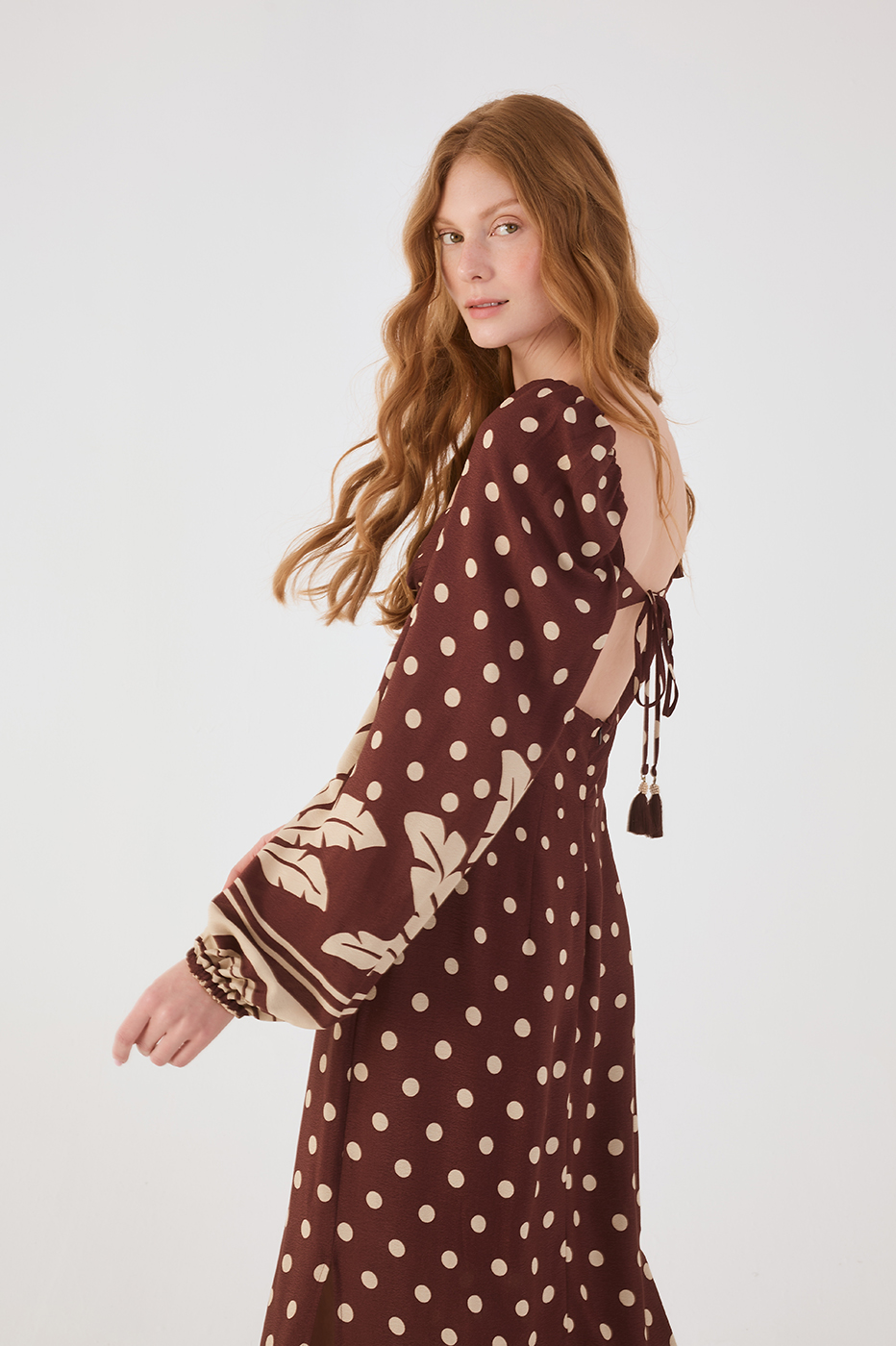 Brown Palma Front Cut-Out Bow Crepe Maxi Dress_5