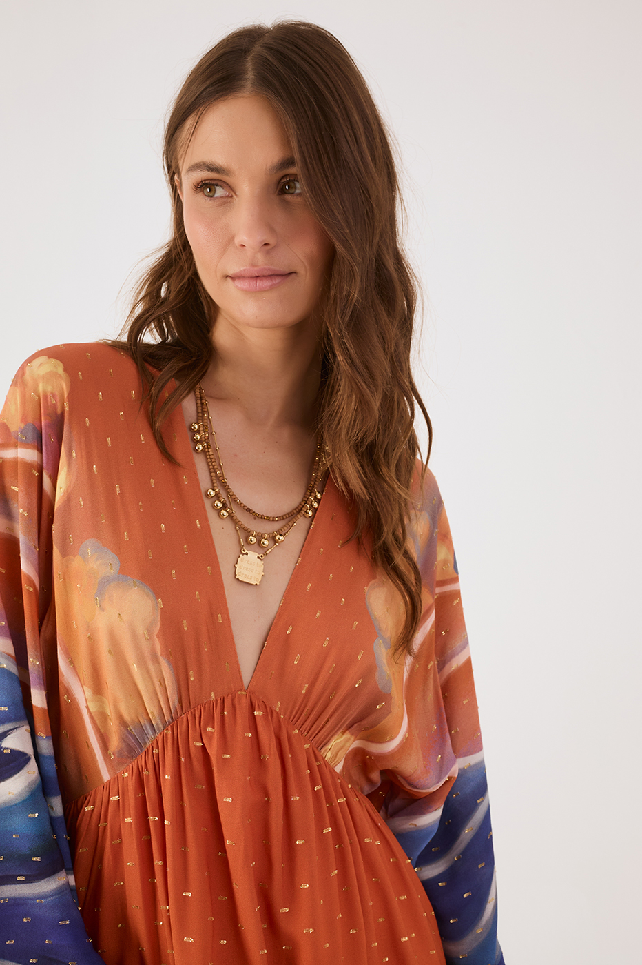 Orange Mare Alta Lurex V Neck Kimono Sleeve Mini Dress_4