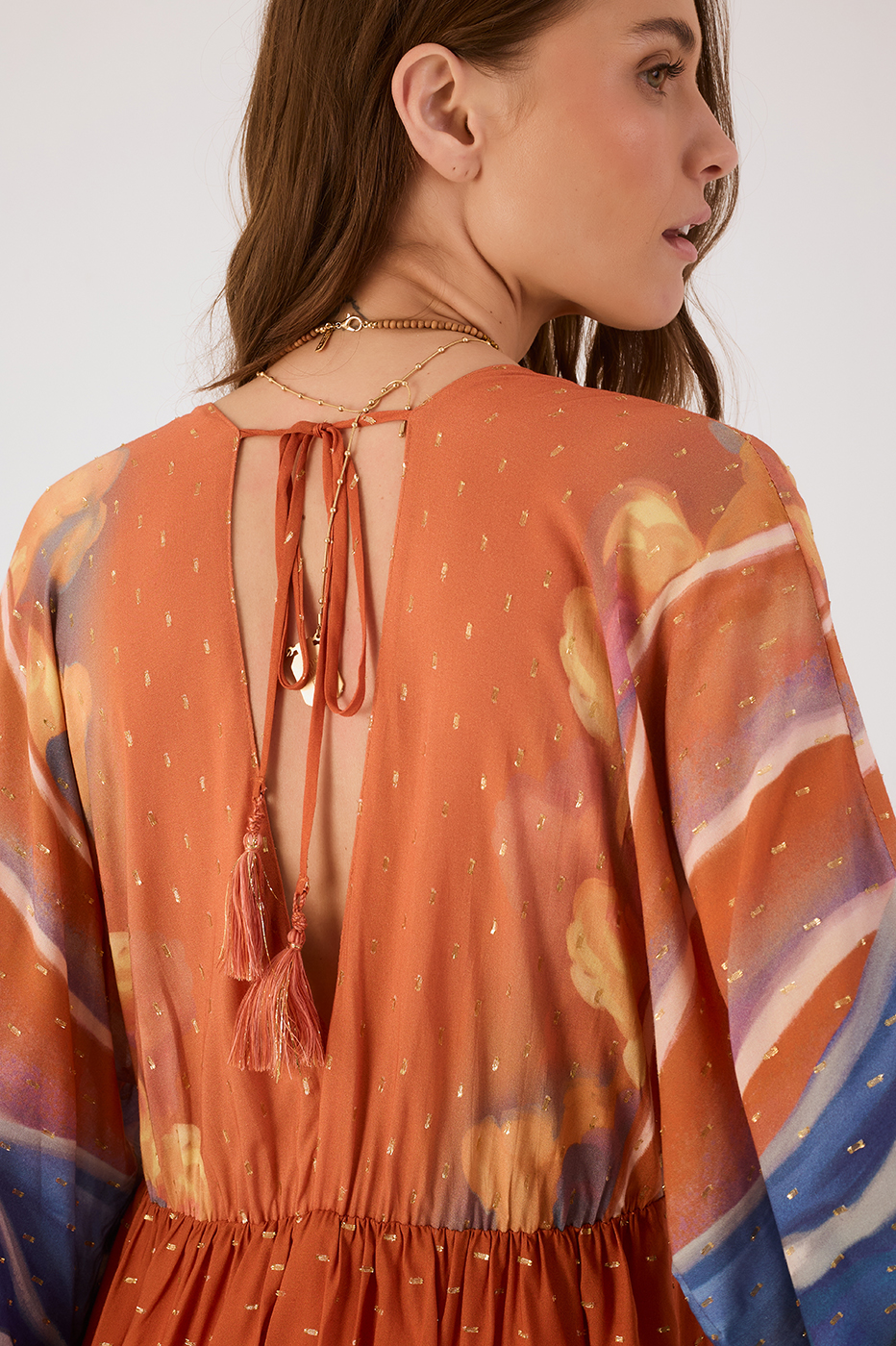 Orange Mare Alta Lurex V Neck Kimono Sleeve Mini Dress_5