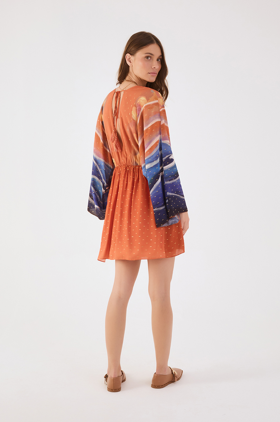 Orange Mare Alta Lurex V Neck Kimono Sleeve Mini Dress_6