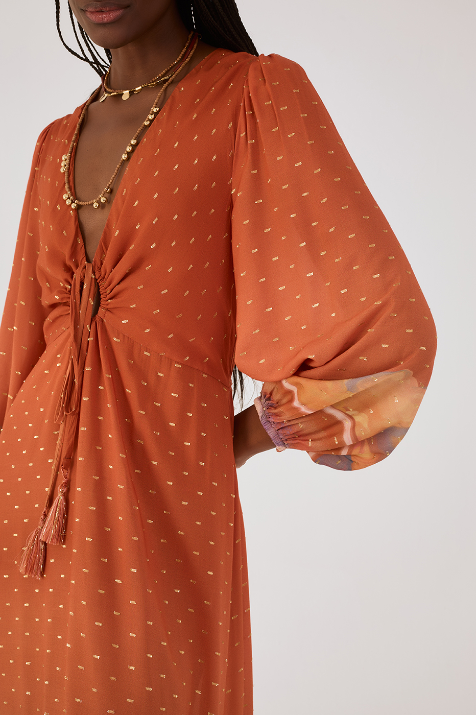 Orange Mare Alta Lurex Front Cut-Out Ties Maxi Dress_5