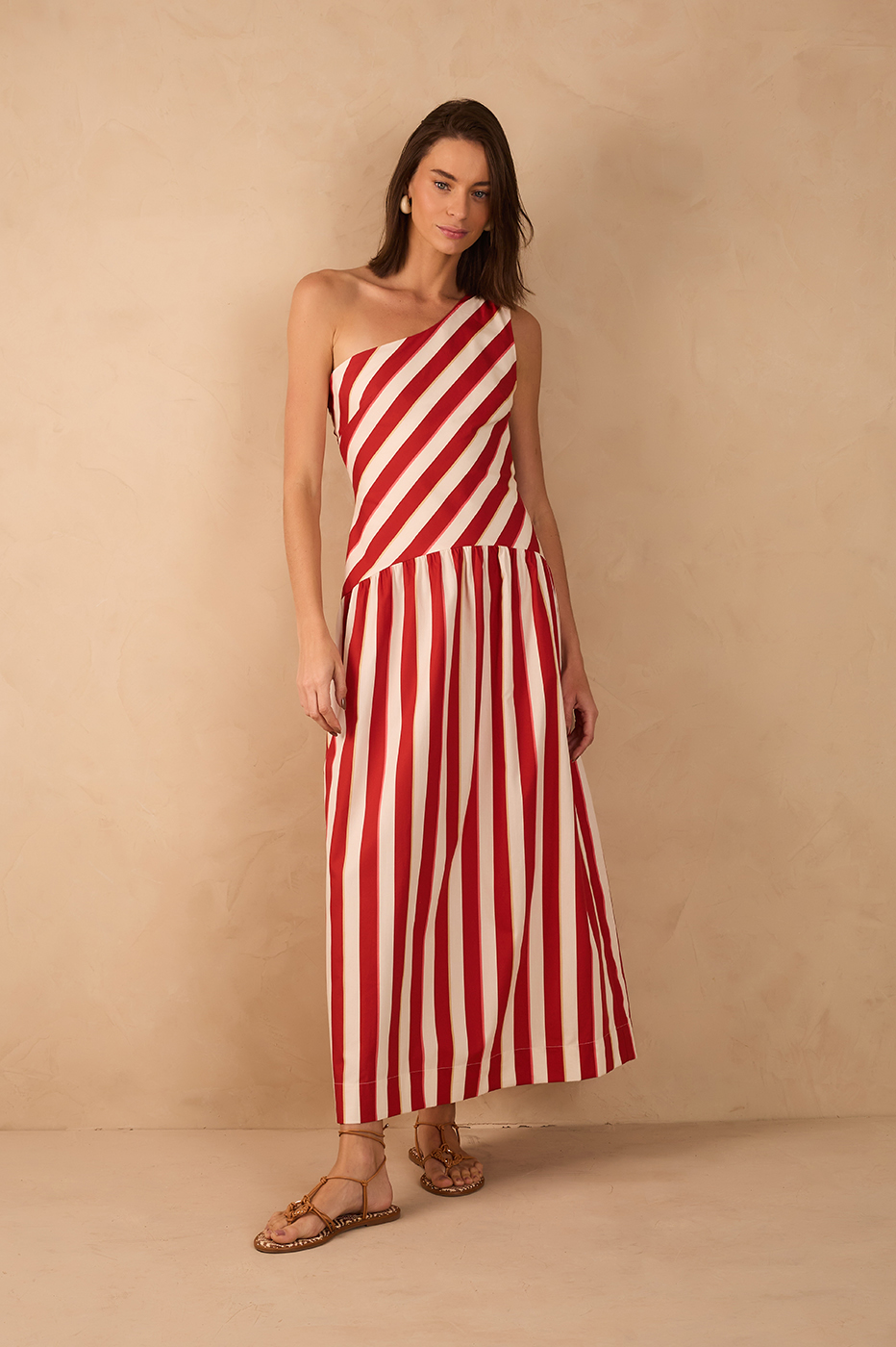 Red Maravilha Stripes One-Shoulder Ties Maxi Dress_1