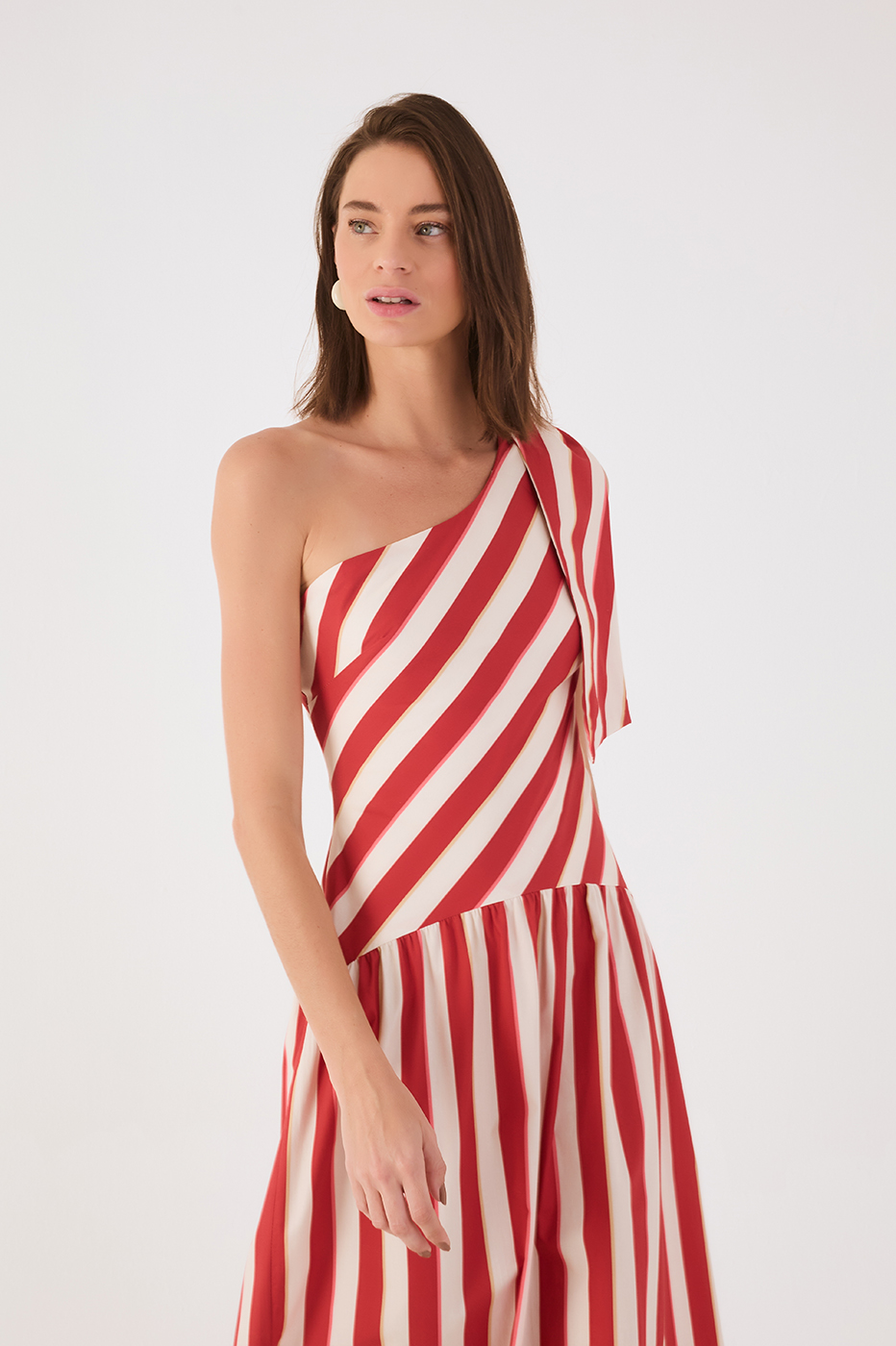 Red Maravilha Stripes One-Shoulder Ties Maxi Dress_3