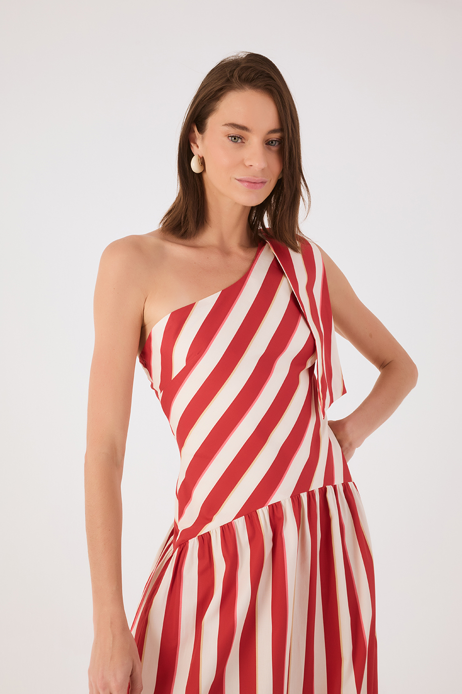 Red Maravilha Stripes One-Shoulder Ties Maxi Dress_4