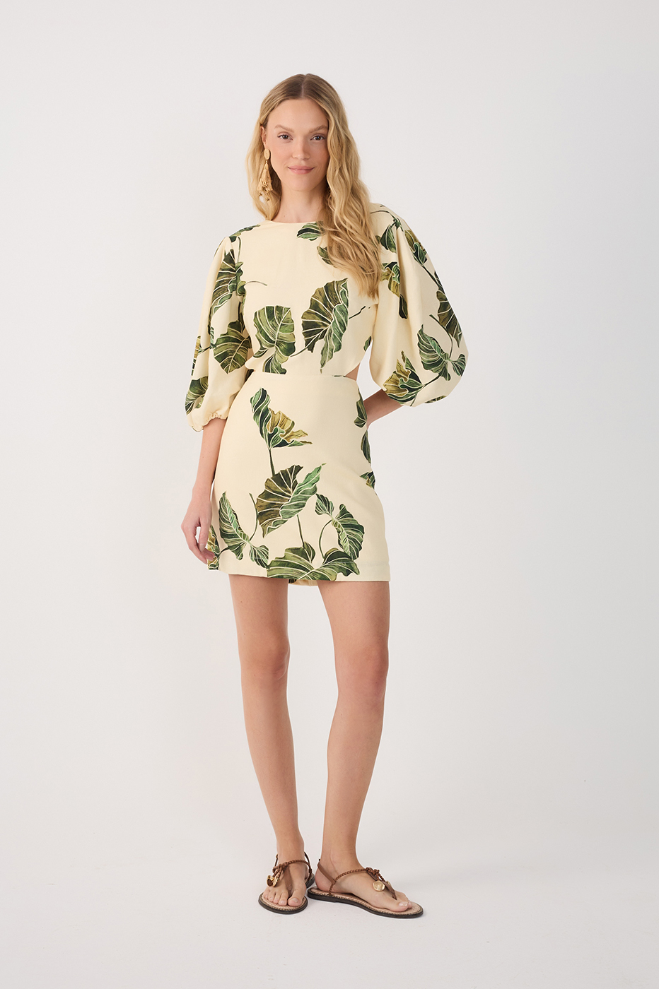 Beige Folhar Cut-Out Linen Mini Dress_2