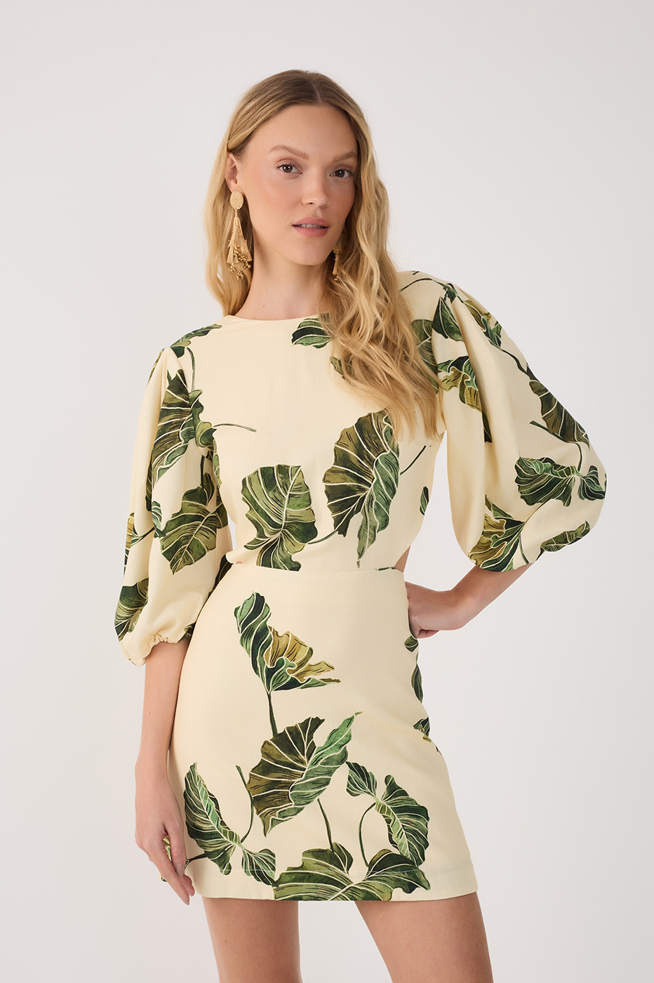 Beige Folhar Cut-Out Linen Mini Dress_3