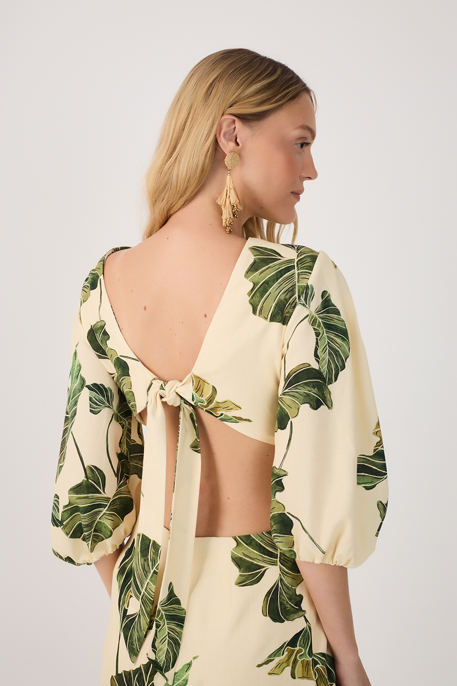 Beige Folhar Cut-Out Linen Mini Dress_5