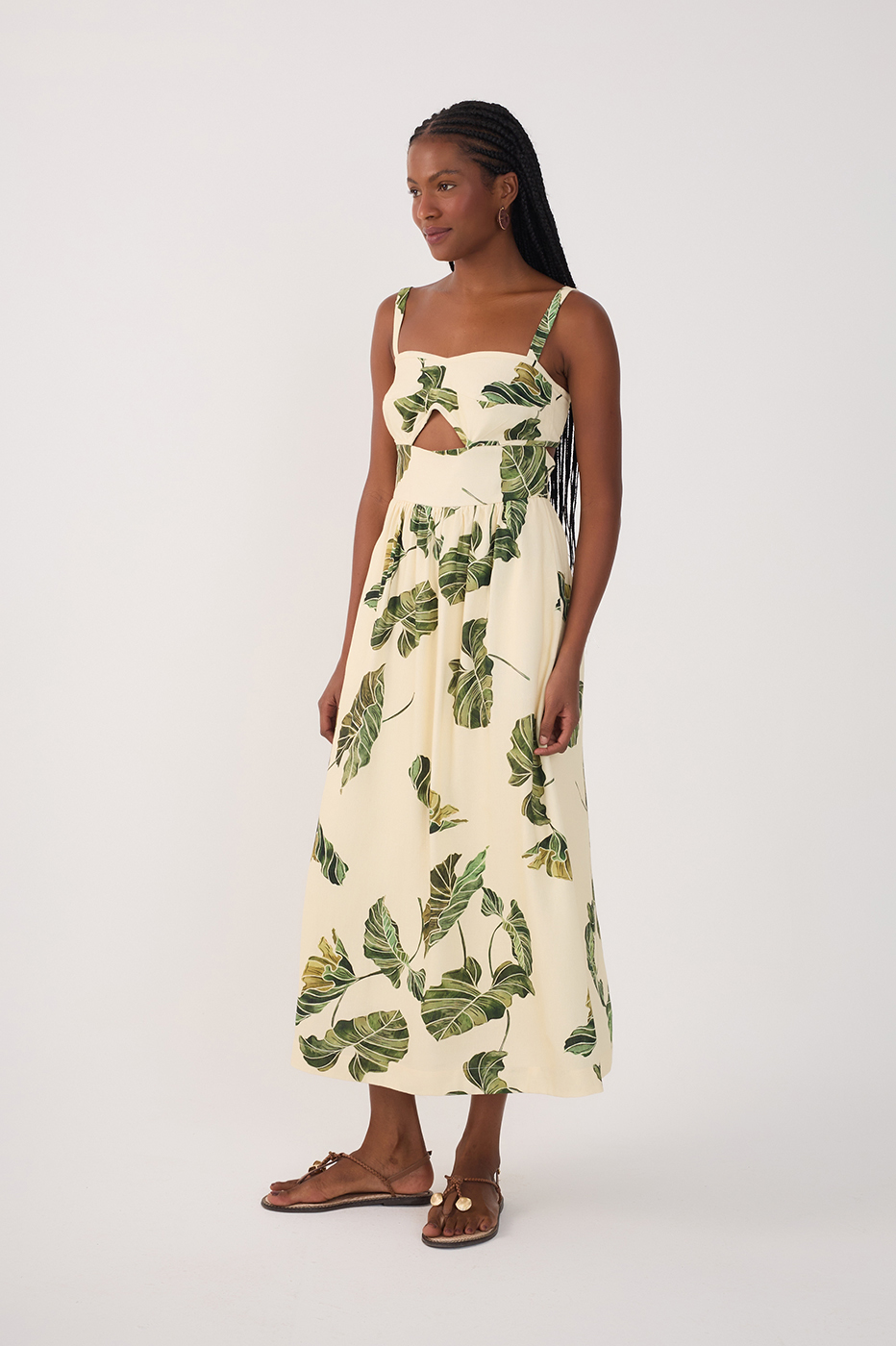 Vestido Midi Linho Estampa Folhar_2