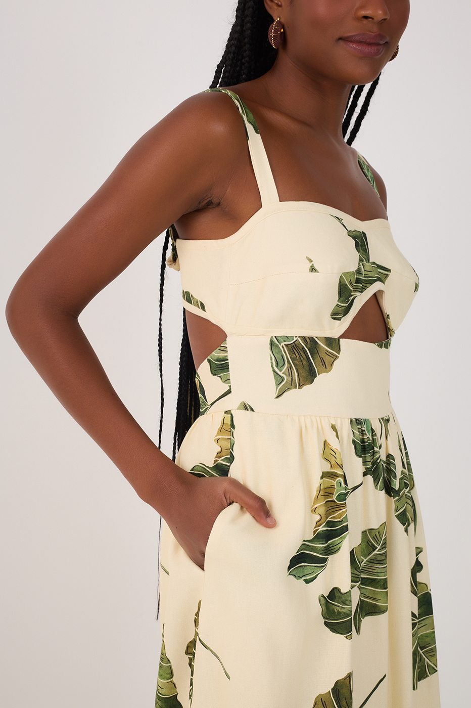 Vestido Midi Linho Estampa Folhar_4