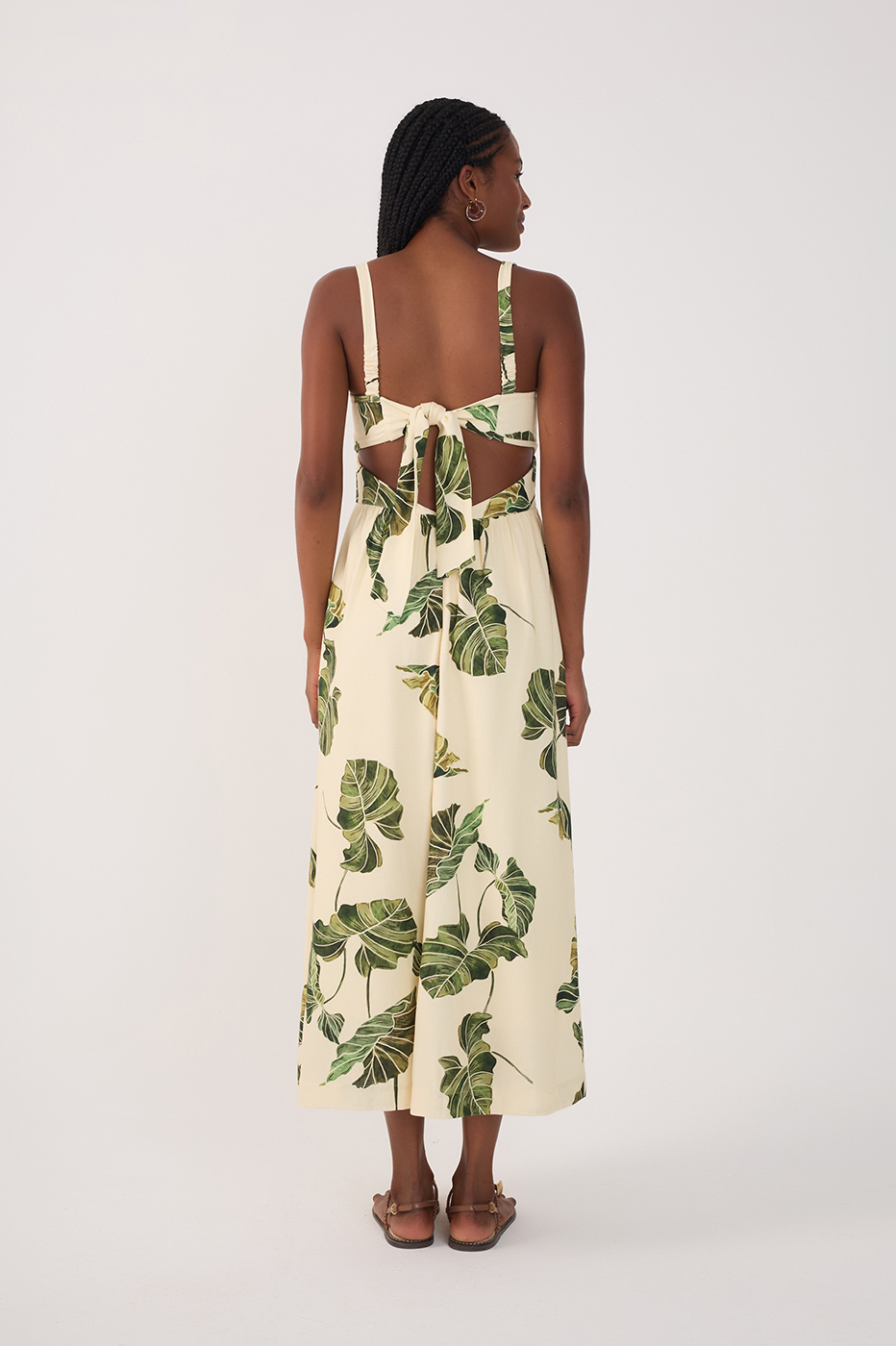 Beige Folhar Cut-Out Linen Midi Dress_6