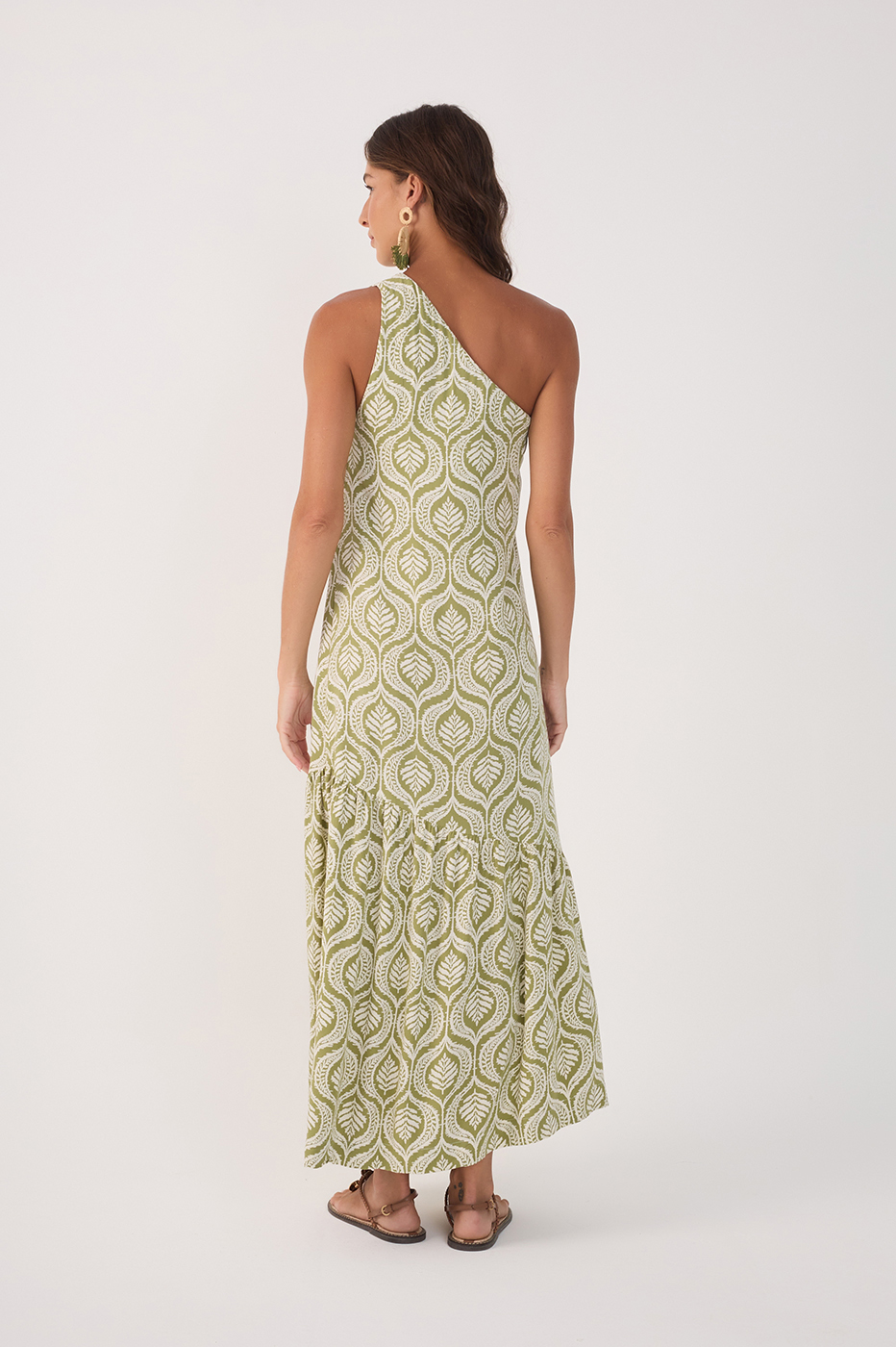 Green Jardim One-Shoulder Crepe Maxi Dress_6