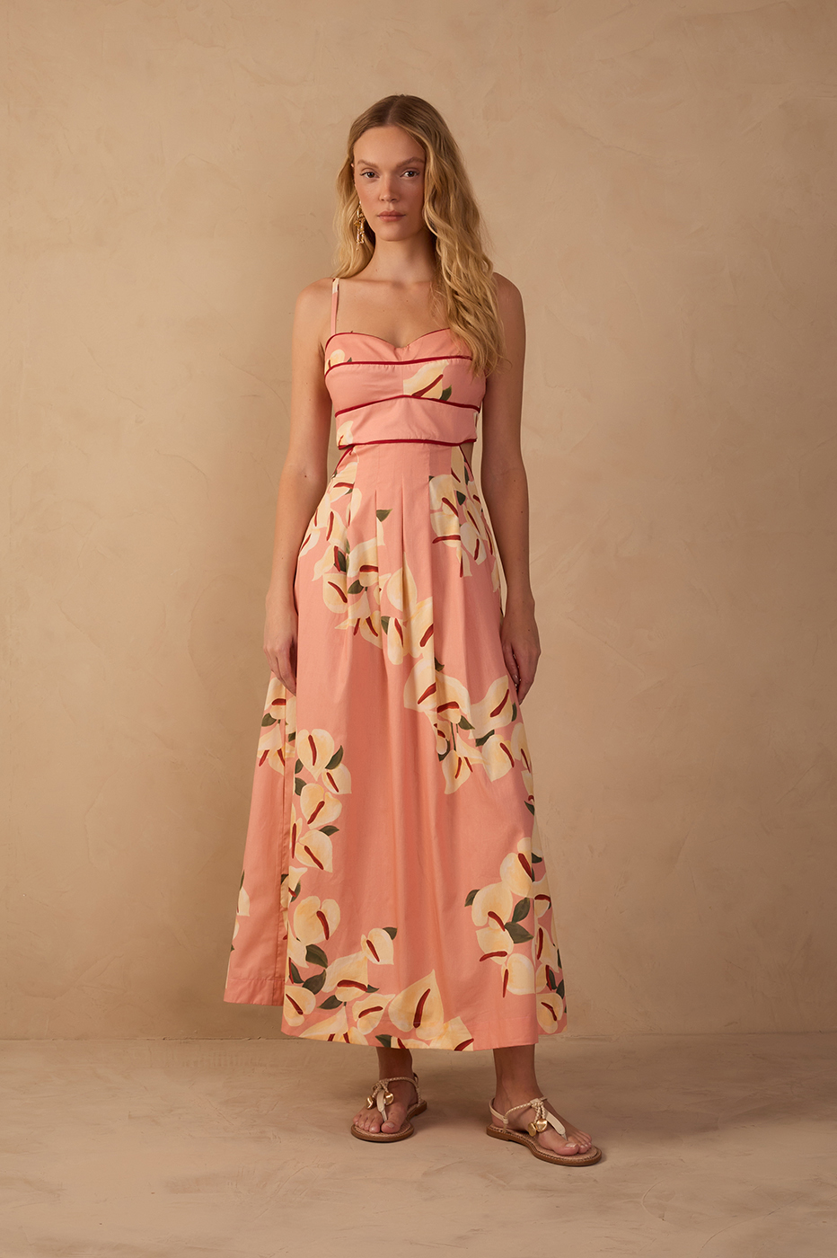Pink Anturio Sleeveless Tricoline Midi Dress_1