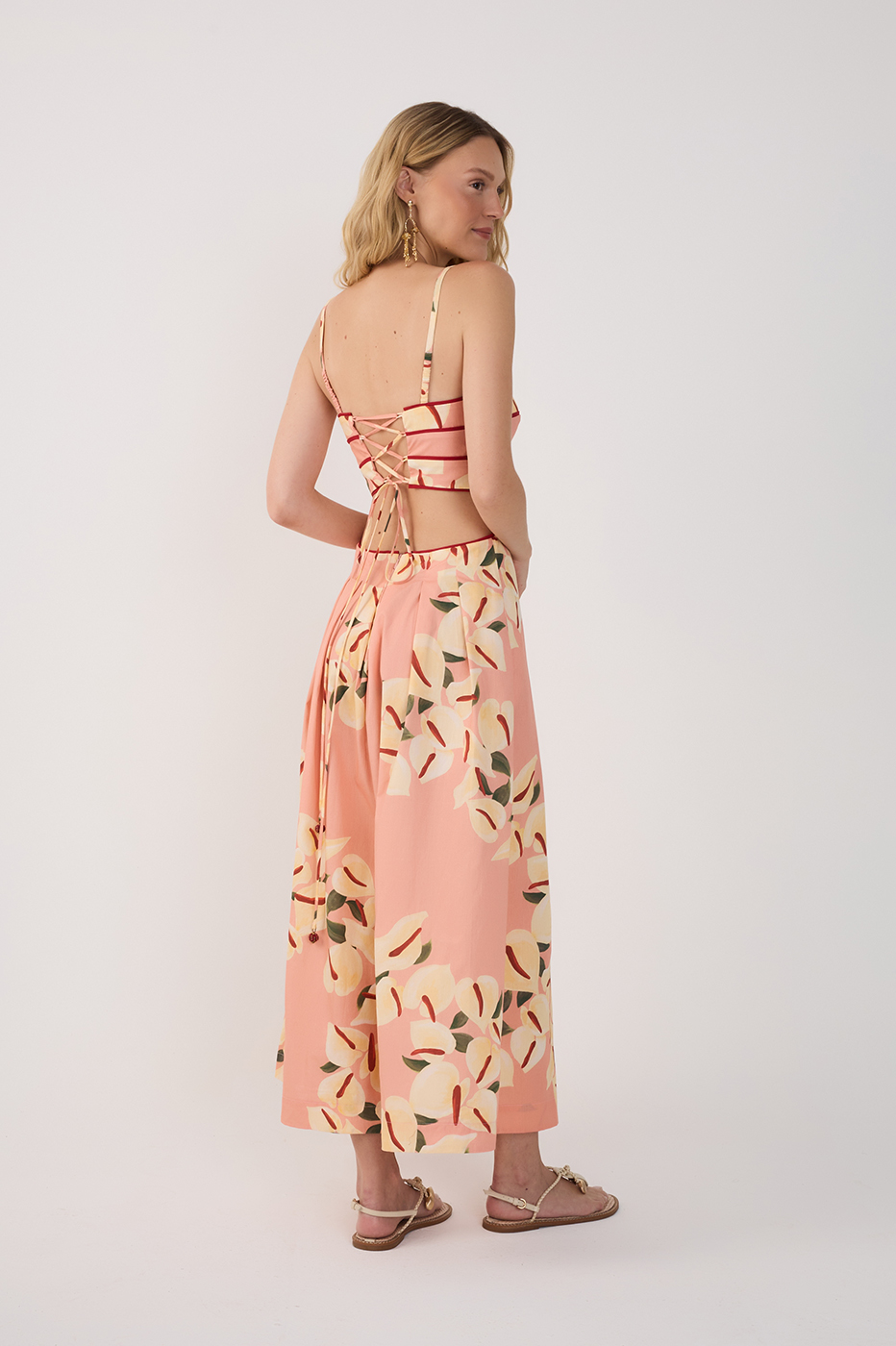 Pink Anturio Sleeveless Tricoline Midi Dress_5