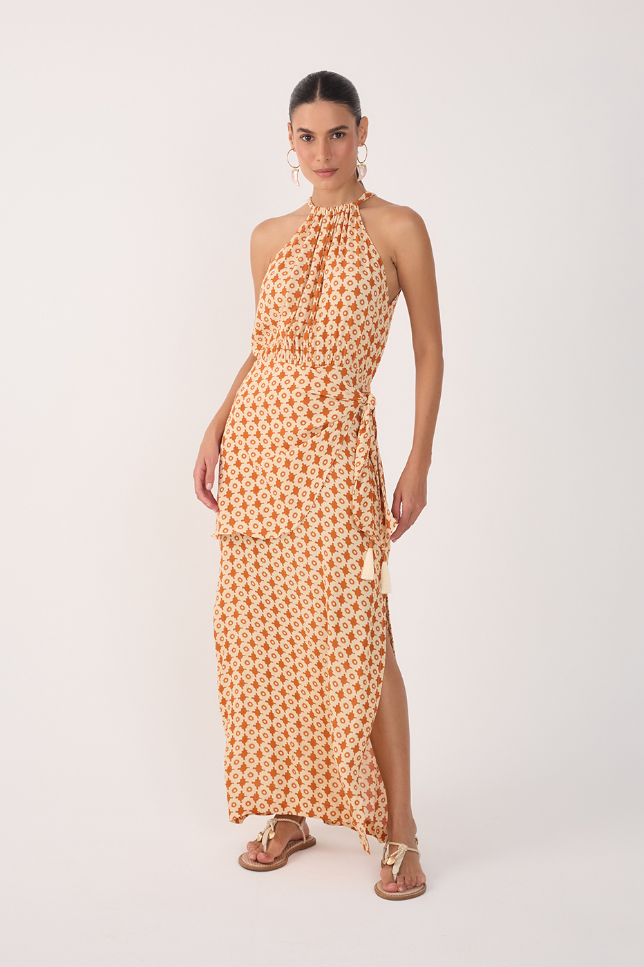 Beige Melissa Halter Neck Wrap Maxi Dress_2