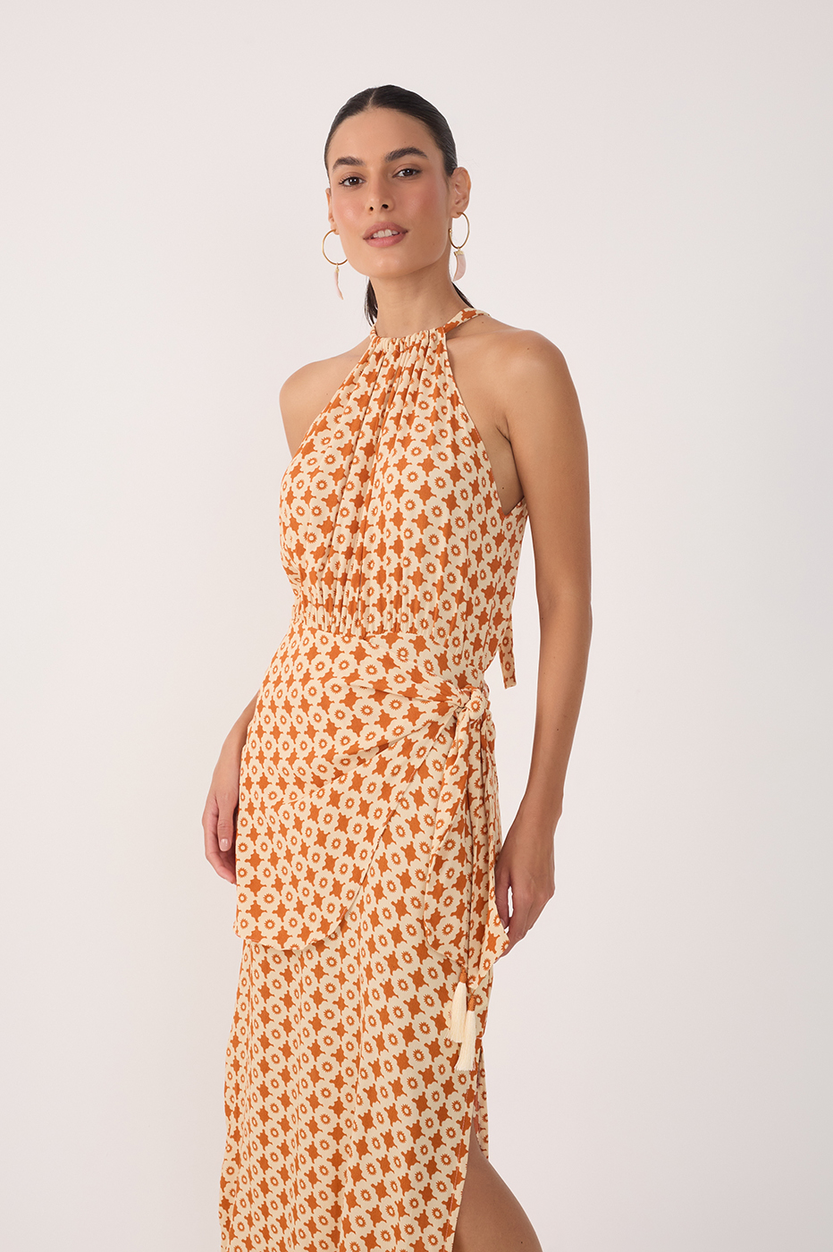 Beige Melissa Halter Neck Wrap Maxi Dress_3