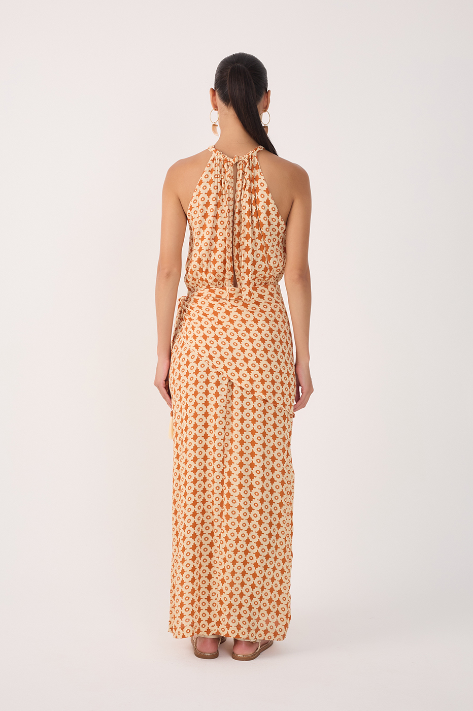 Beige Melissa Halter Neck Wrap Maxi Dress_6