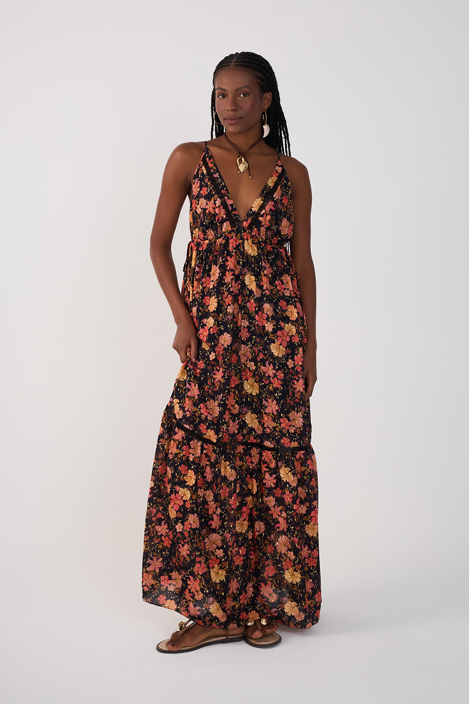 Black Encontro Lurex V Neck Maxi Dress_2
