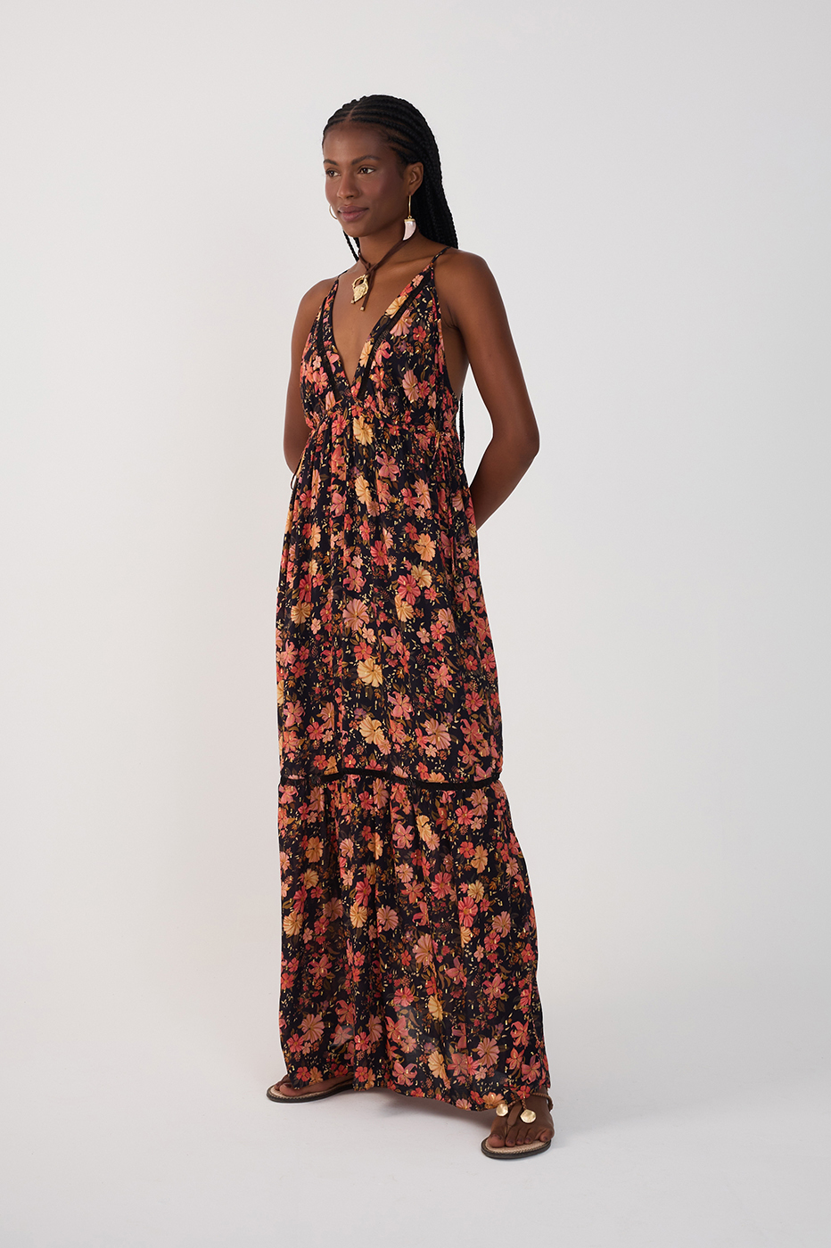 Black Encontro Lurex V Neck Maxi Dress_3